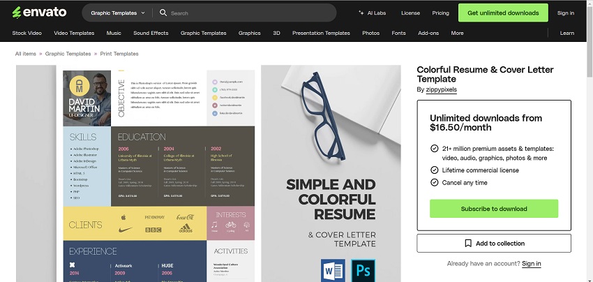 Colorful Resume & Cover Letter Template